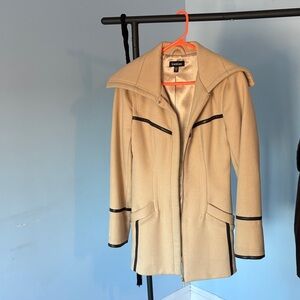 Bebe Cream Trench Coat with Black Accents